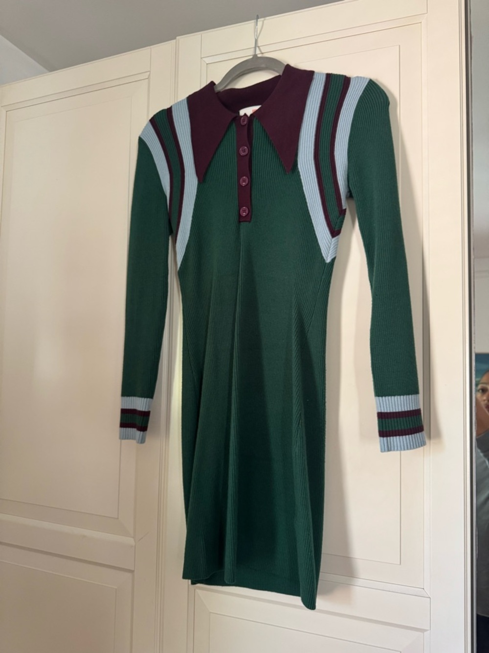 Green Ribbed Knit Mini Dress - Picture 3 of 9